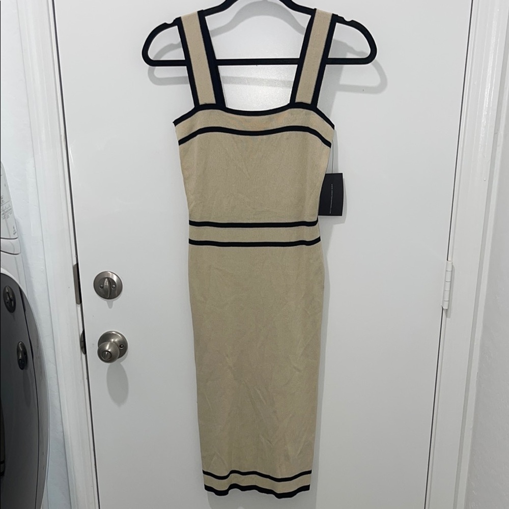 Elegant Tan and Black Women's Dress